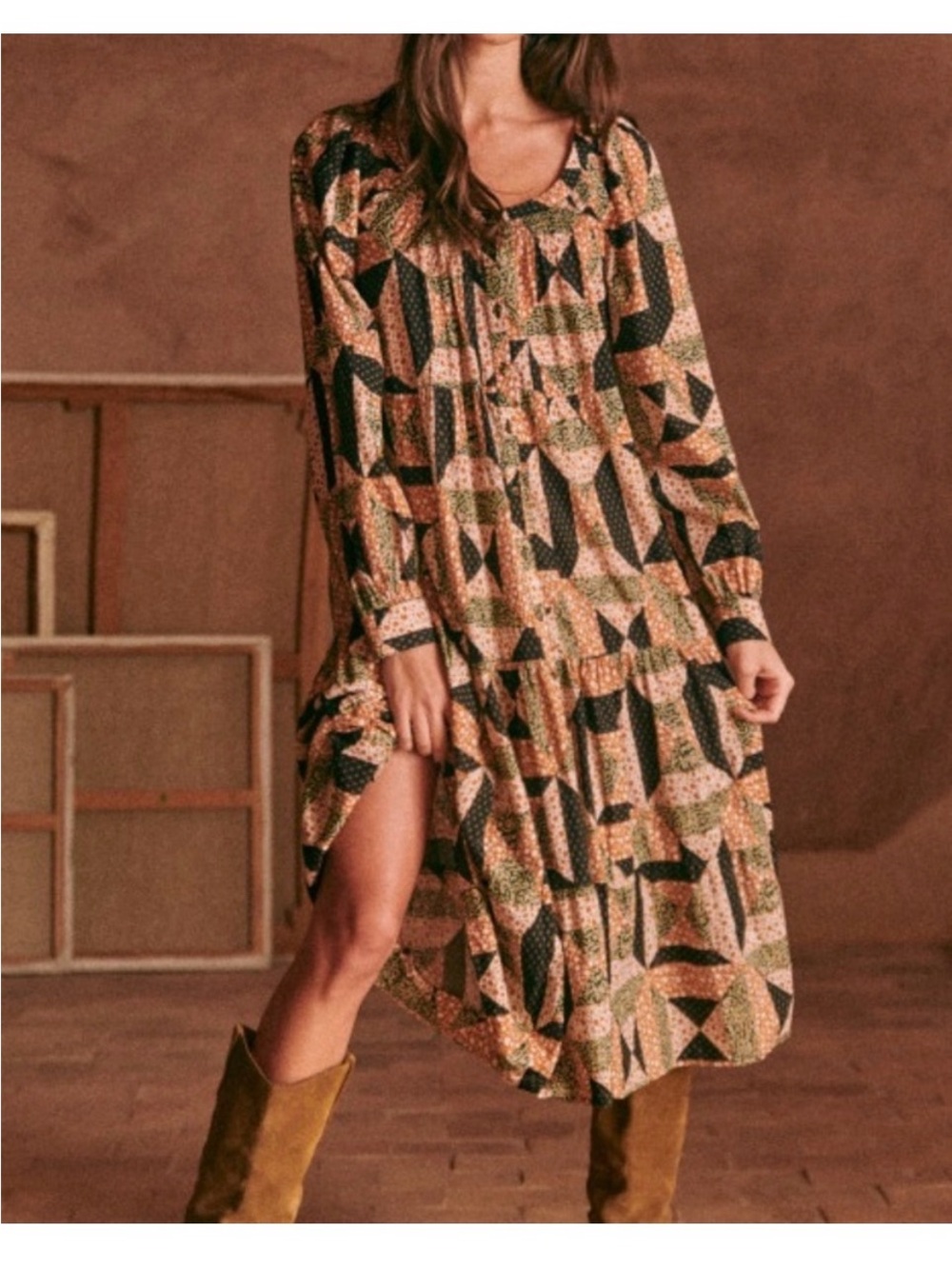 Sézane Patchwork Print Wrap Midi Dress | Size 38 (US 6) | NWT